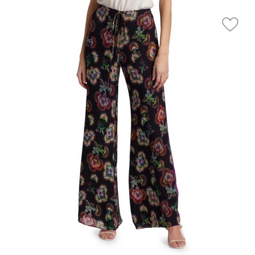 ALEXIS Ikdea Printed Wide Leg Silk Pants Small